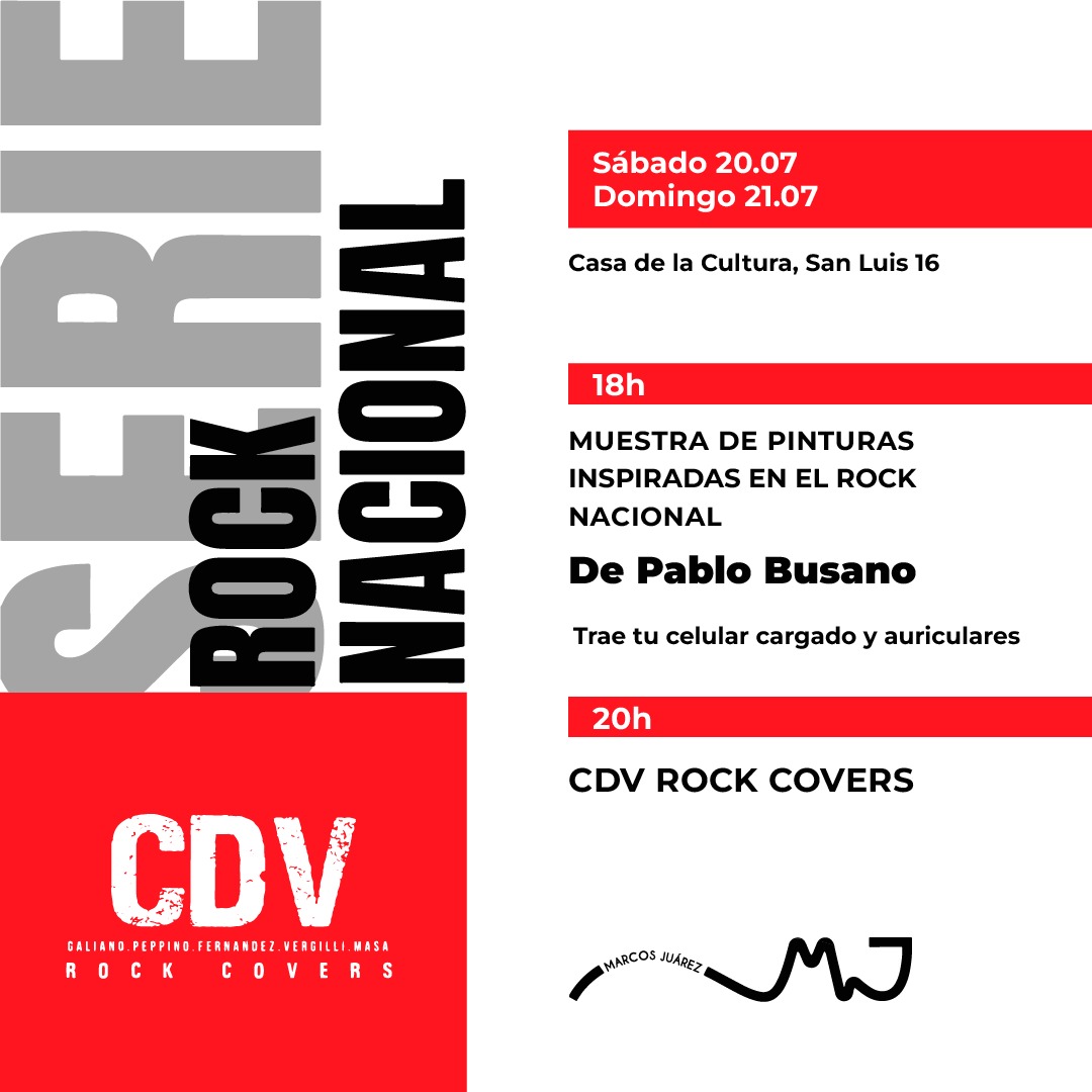 Pablo Bussano y la banda CDV ROCK COVERS estarán el fin de semana en Casa de la Cultura