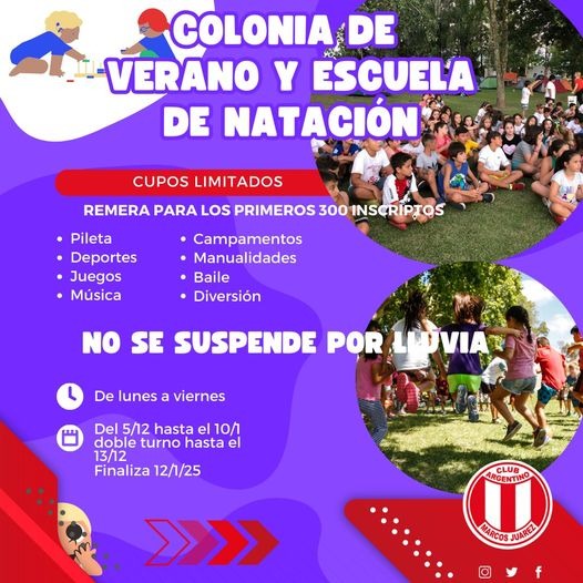 Este lunes  comienza la inscripción para la Colonia de Verano y Escuela de Natación en el club Argentino