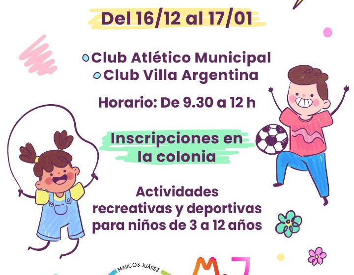 Abren las inscripciones para la Colonia de Verano Municipal en Marcos Juárez