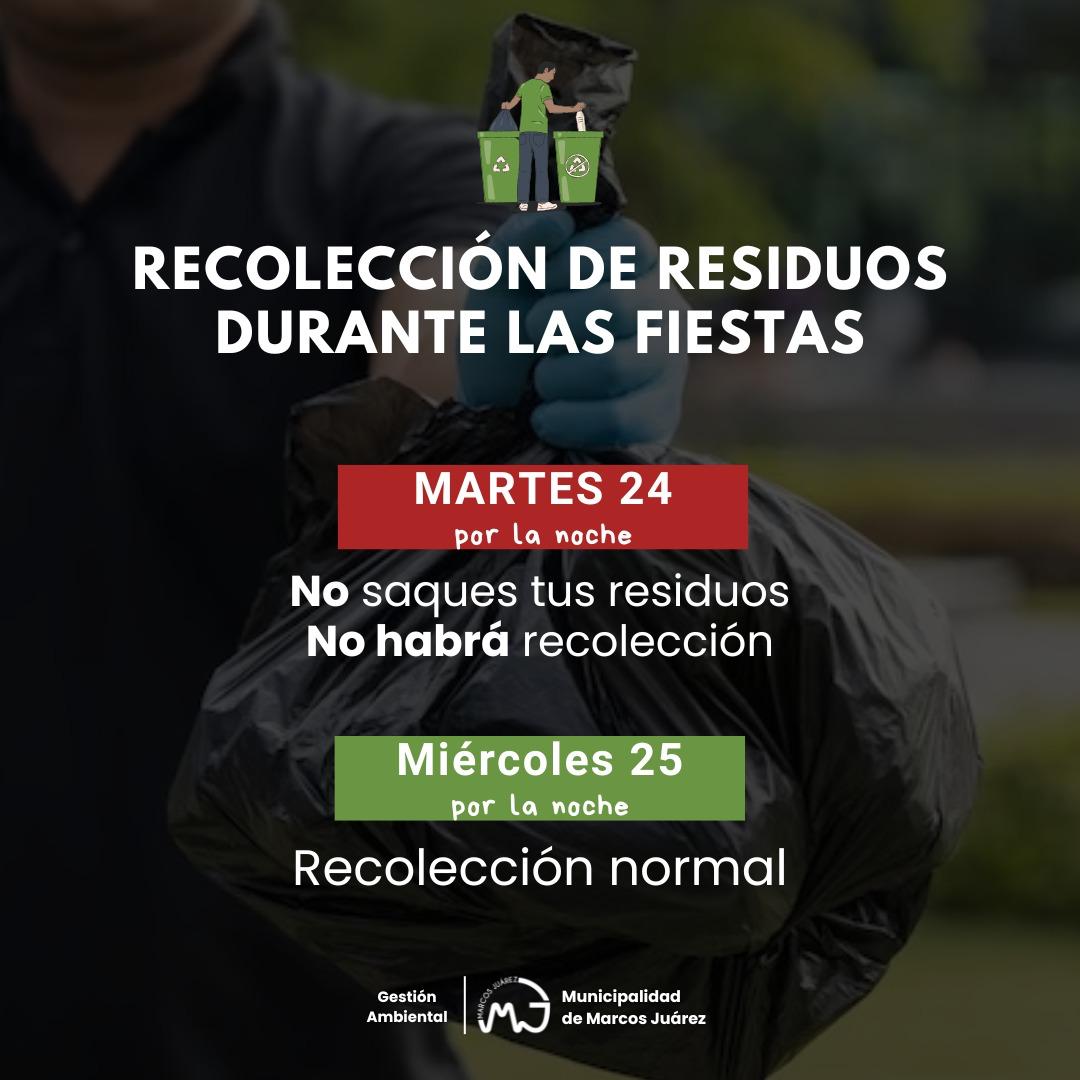 Recolección de residuos durante las fiestas: cambios para el 24 y 25 de diciembre
