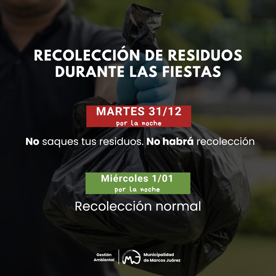 Recolección de residuos durante las fiestas: cambios para el 31 de diciembre y 01 de enero