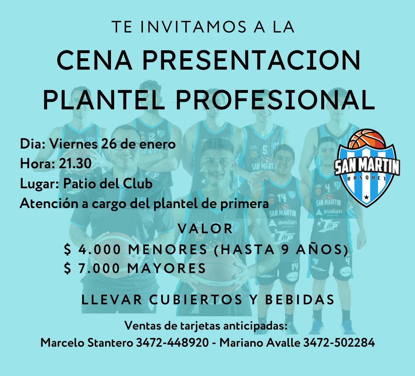San Martín organiza una cena para la presentación del plantel que competirá en el Torneo Federal