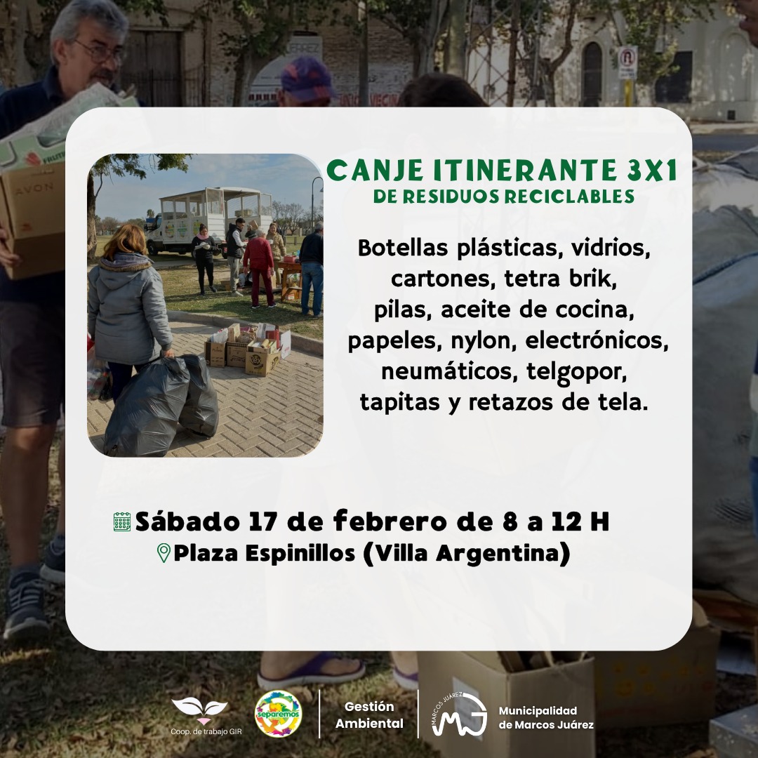 Próxima fecha del canje itinerante 3x1 de residuos reciclables
