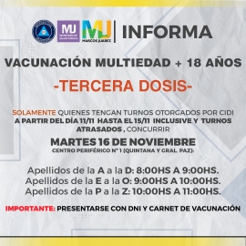 Calendario de vacunación desde el lunes 15 al sábado 20 