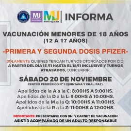 Calendario de vacunación desde el lunes 15 al sábado 20 