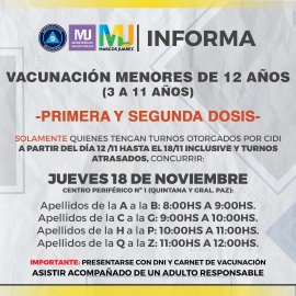 Calendario de vacunación desde el lunes 15 al sábado 20 